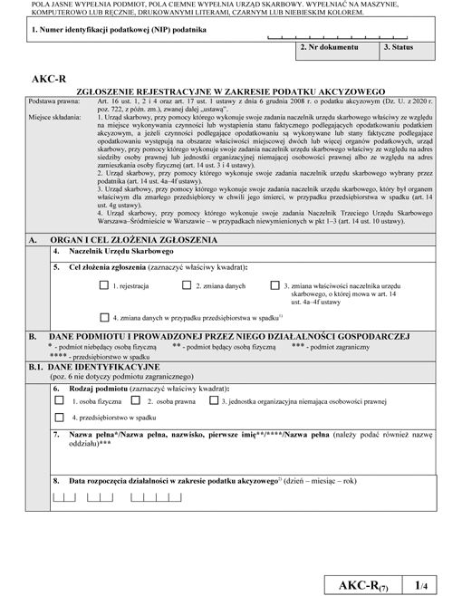 AKC-R Zgłoszenie rejestracyjne w zakresie podatku akcyzowego
