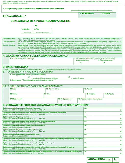 AKC-4/AKC-4zo Deklaracja dla podatku akcyzowego