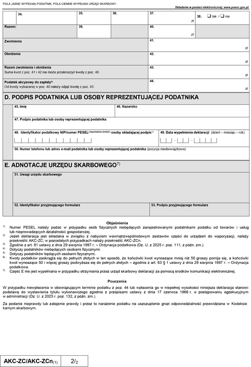AKC-ZC/AKC-ZCn Deklaracja w sprawie podatku akcyzowego od zestawów części do urządzeń do waporyzacji