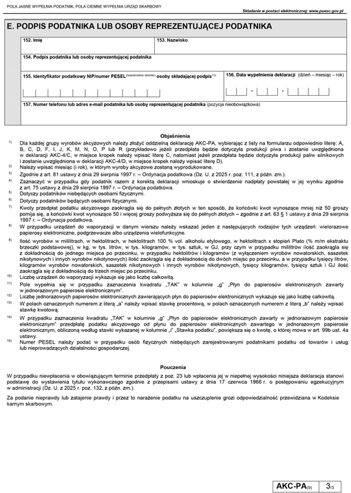 AKC-PA (.....) Deklaracja w sprawie przedpłaty podatku akcyzowego