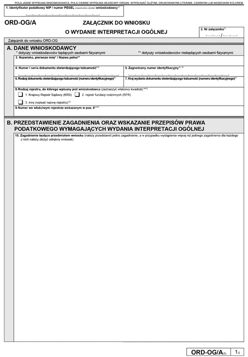 ORD-OG/A Załącznik do wniosku o wydanie interpretacji ogólnej