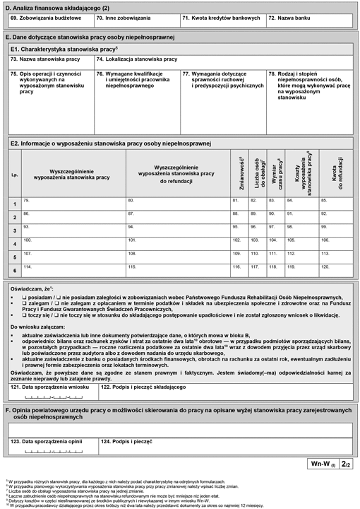 Wn-W. Wniosek o przyznanie refundacji kosztów wyposażenia stanowiska pracy osoby niepełnosprawnej