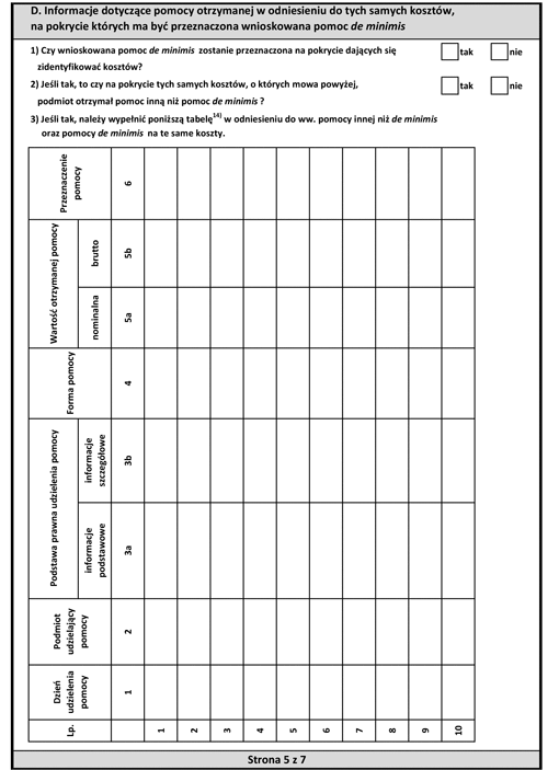 Formularz informacji przedstawianych przy ubieganiu się o pomoc de minimis