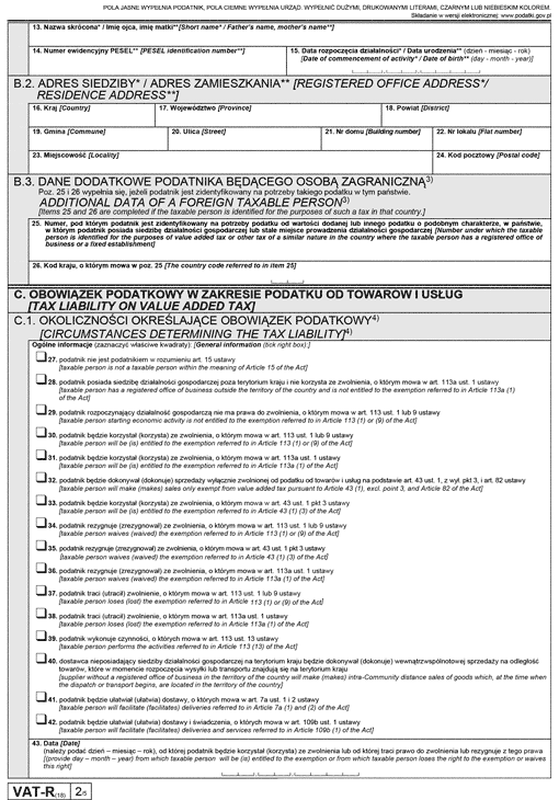 VAT-R Zgłoszenie rejestracyjne w zakresie podatku od towarów i usług