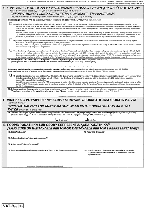 VAT-R Zgłoszenie rejestracyjne w zakresie podatku od towarów i usług