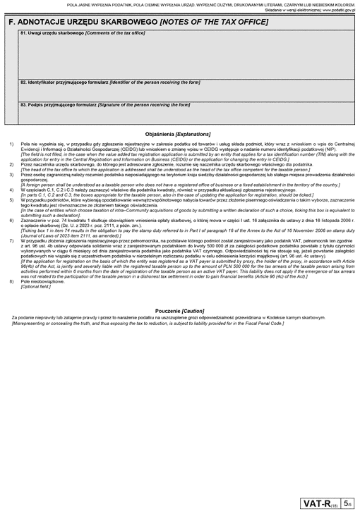 VAT-R Zgłoszenie rejestracyjne w zakresie podatku od towarów i usług