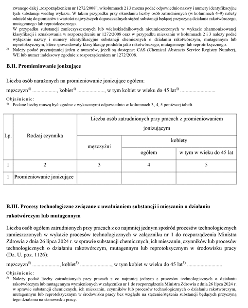 Informacja o substancjach chemicznych, ich mieszanianach, czynnikach lub procesach technologicznych o działaniu rakotwórczym, mutagennym lub reprotoksycznym