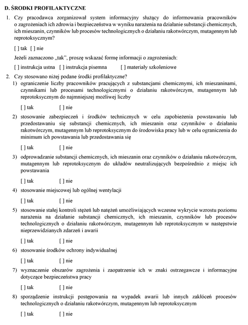 Informacja o substancjach chemicznych, ich mieszanianach, czynnikach lub procesach technologicznych o działaniu rakotwórczym, mutagennym lub reprotoksycznym