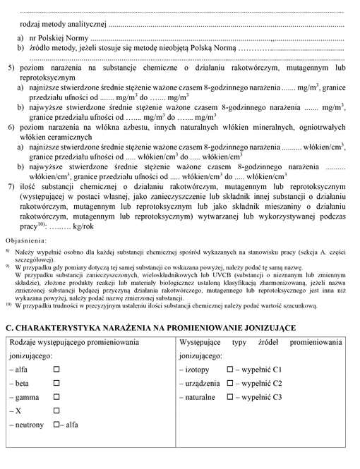 Informacja o substancjach chemicznych, ich mieszanianach, czynnikach lub procesach technologicznych o działaniu rakotwórczym, mutagennym lub reprotoksycznym