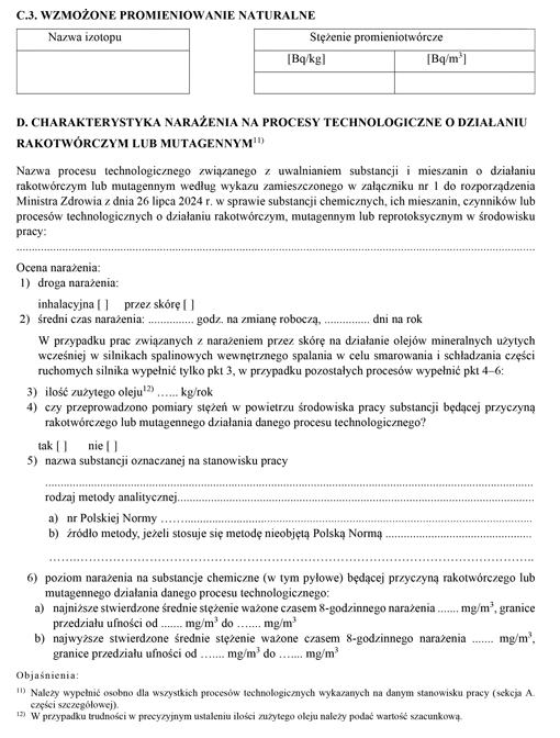 Informacja o substancjach chemicznych, ich mieszanianach, czynnikach lub procesach technologicznych o działaniu rakotwórczym, mutagennym lub reprotoksycznym